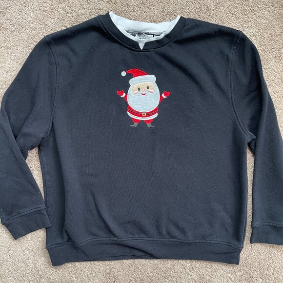 Vintage 90s Embroidered Santa Layered Crewneck Black Sweatshirt Womens Size XL - Picture 1 of 6
